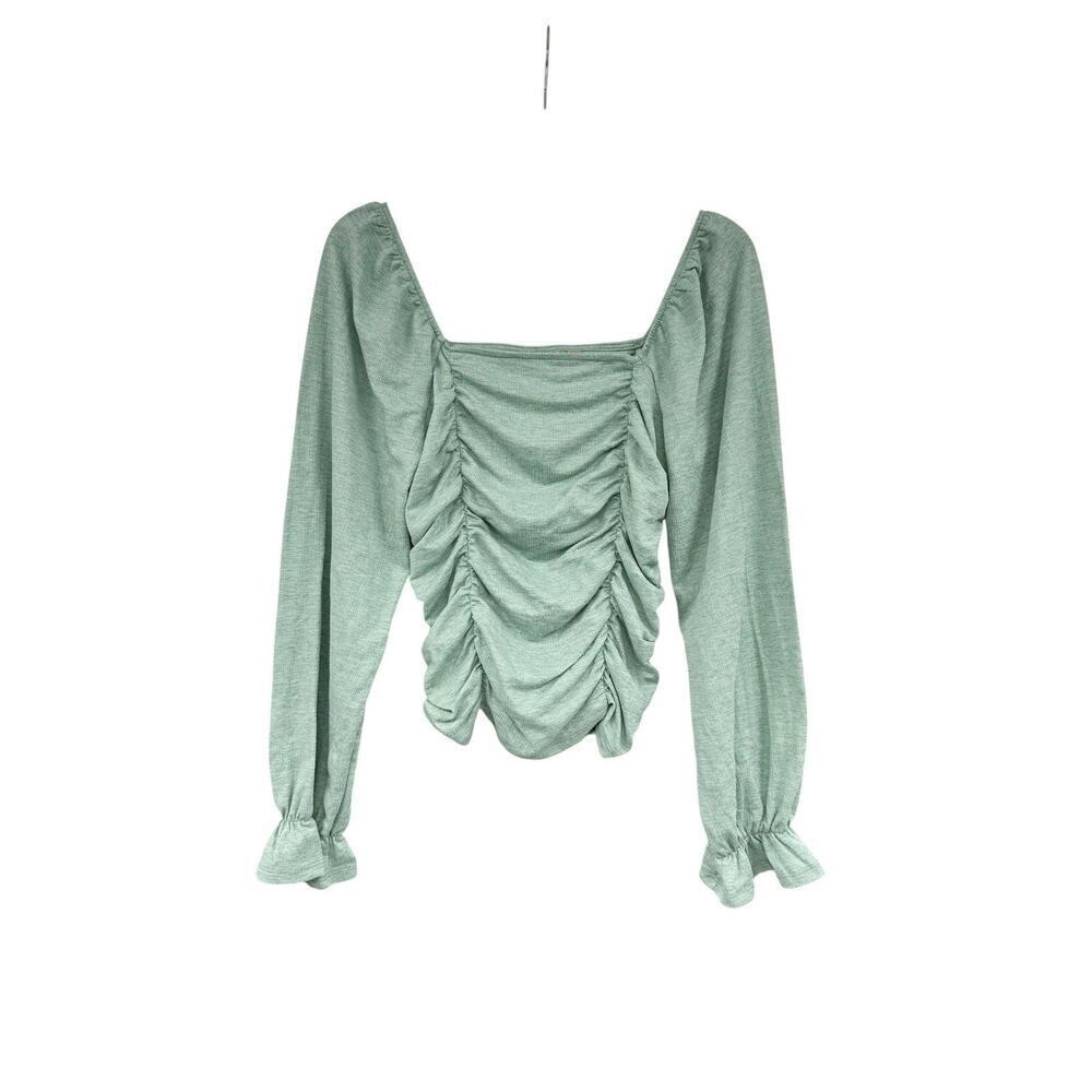 Willow & Root Light‎ Green Ruched Milkmaid Style Long Sleeve Top L